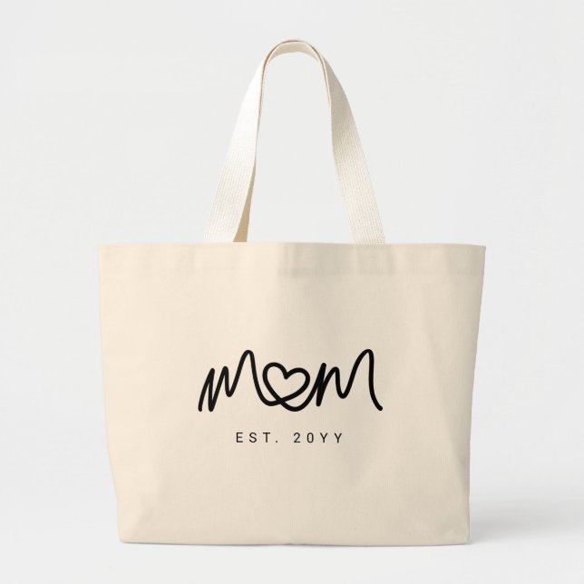Elegant Black Script Heart New Mum Established Est Large Tote Bag (Front)