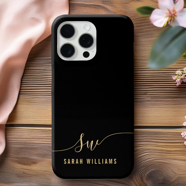 Elegant Black Script Initial Monogram  Case-Mate iPhone Case (Creator Uploaded)