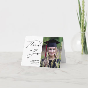 Elegant Black Script Minimalist Photo Graduation Thank You Card