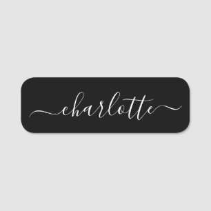 Elegant Black Script Modern Name Personalised Tag