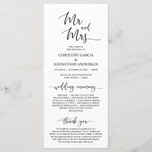 Elegant Black Script, Mr and Mrs, Wedding Ceremony Programme