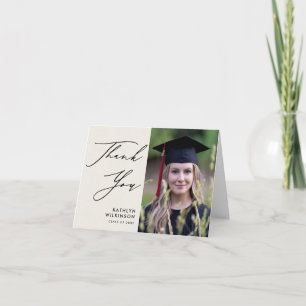 Elegant Black Script on Cream Simple Graduation Thank You Card