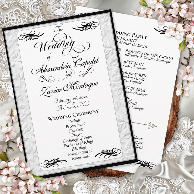 Elegant Black Script on White Wedding Ceremony Programme (Creator Uploaded)