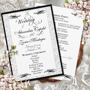 Elegant Black Script on White Wedding Ceremony Programme