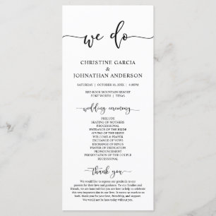 Elegant Black Script, Our Wedding Ceremony Program Programme
