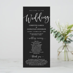Elegant Black Script, Our Wedding Ceremony Program Programme