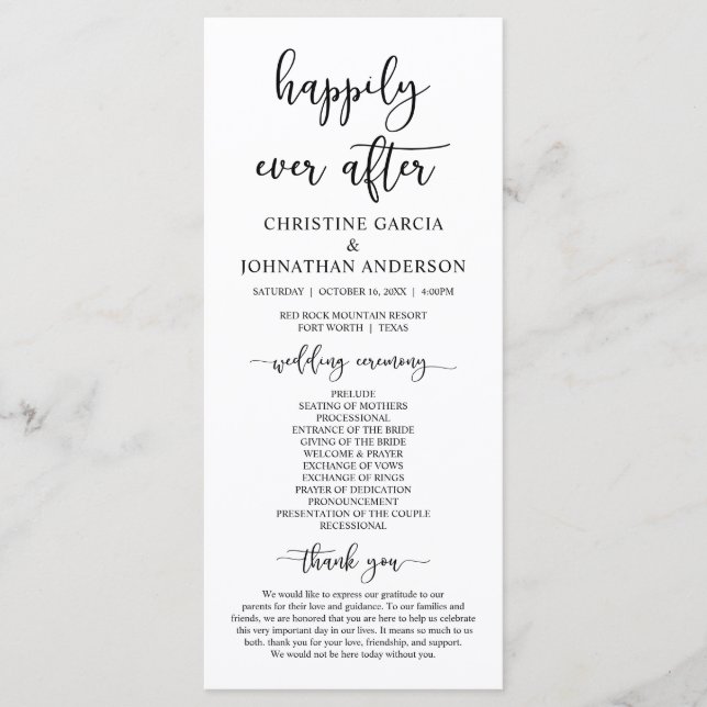 Elegant Black Script, Our Wedding Ceremony Program Programme (Front)
