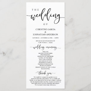 Elegant Black Script, Our Wedding Ceremony Programme