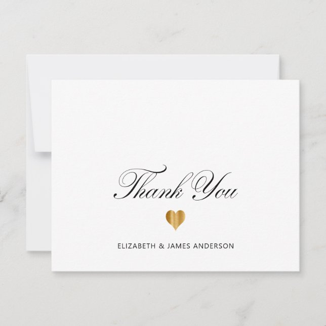 Elegant Black Script Personalised Wedding Monogram Thank You Card (Front)