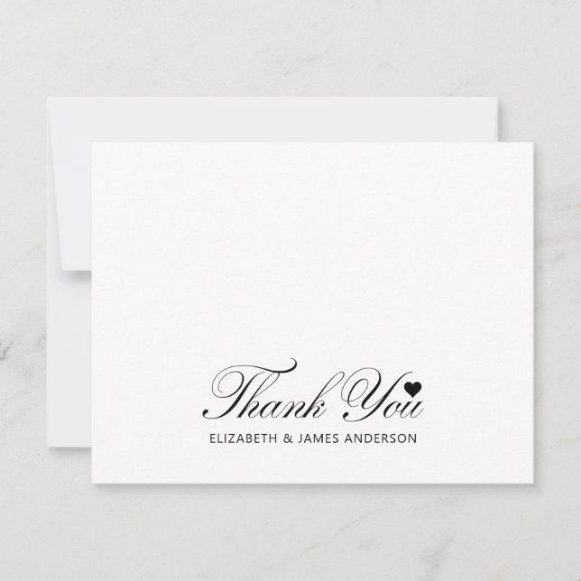 Elegant Black Script Personalised Wedding Monogram Thank You Card (Front)