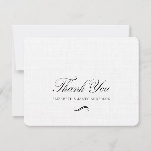 Elegant Black Script Personalised Wedding Monogram Thank You Card (Front)