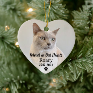 Elegant Black Script Pet Memorial Photo Heart Ceramic Tree Decoration