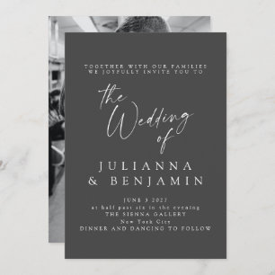Elegant Black Script Photo Classic Wedding Invitation