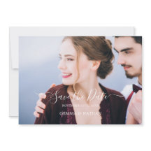 Elegant Black Script Photo Save the Date Card