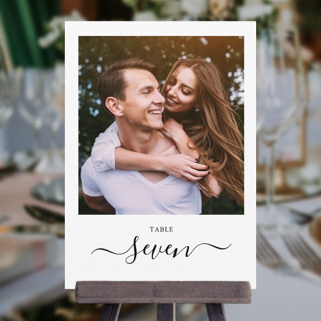 Elegant Black Script Photo Table Number (Creator Uploaded)