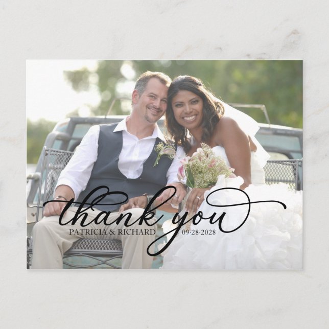 Elegant Black Script Photo Thank You Postcard (Front)
