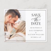 Elegant Black Script & Photo Wedding Save the Date