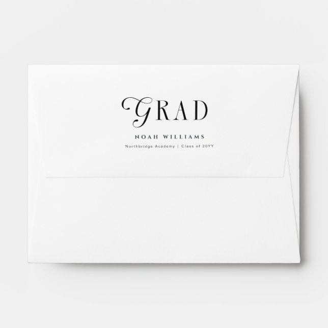 Elegant Black Script Return Address Graduation Envelope (Back (Top Flap))