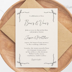 Elegant Black Script Simple Coquette Bow Wedding I Invitation