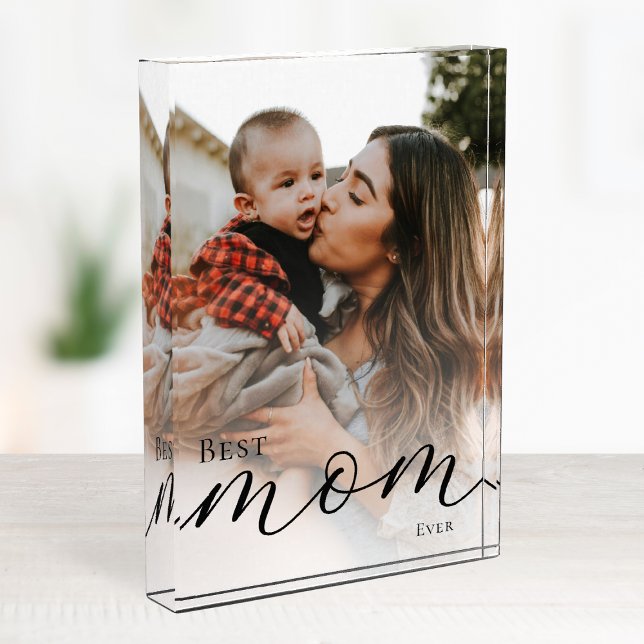 Elegant Black Script Simple Custom Best Mum Ever Photo Block (Elegant Black Script Simple Custom Best Mom Ever Photo Block)