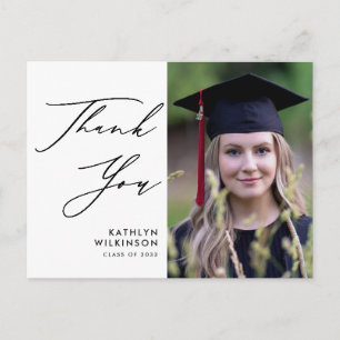 Elegant Black Script Simple Graduation Thank You Postcard