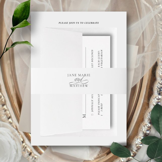 Elegant Black Script Simple Minimalist Wedding Invitation Belly Band (This simple, minimalist belly band with calligraphy script will add the final touch to your invites)