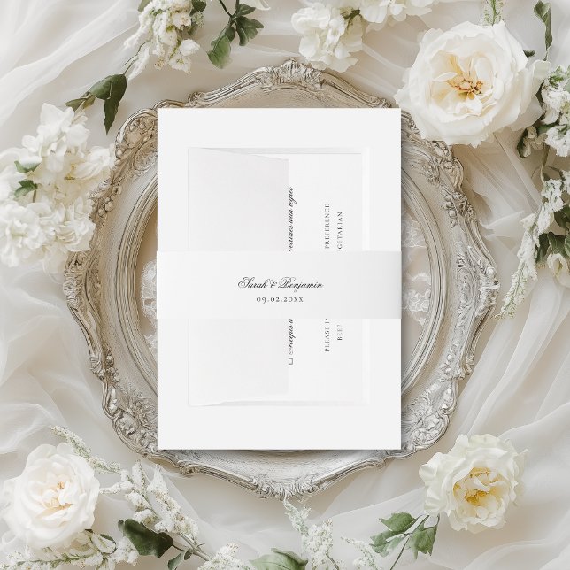 Elegant Black Script Simple Minimalist Wedding Invitation Belly Band (This simple, yet elegant, belly band will adding a beautiful finishing touch to your wedding invites)