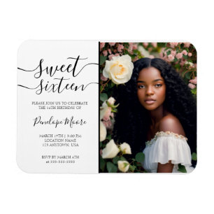 Elegant Black Script Sweet 16 Birthday Photo Magnet
