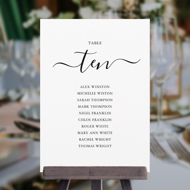 Elegant Black Script Table Number 10 Seating Chart (Creator Uploaded)