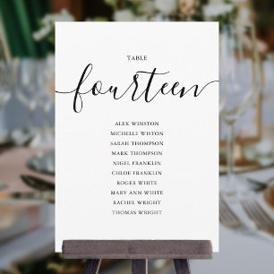 Elegant Black Script Table Number 14 Seating Chart