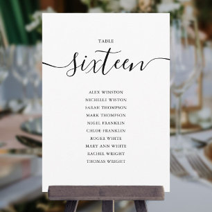 Elegant Black Script Table Number 16 Seating Chart