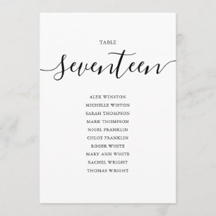 Elegant Black Script Table Number 17 Seating Chart