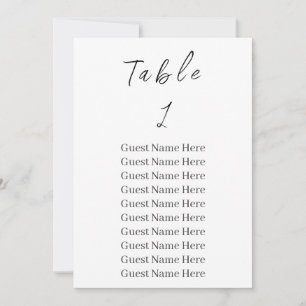 Elegant Black Script Table Number 1 Seating Chart 