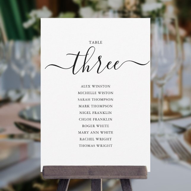 Elegant Black Script Table Number 3 Seating Chart (Creator Uploaded)