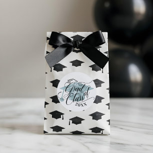 Elegant Black Script Typographic Blue Grad Cap Classic Round Sticker