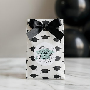 Elegant Black Script Typographic Green Grad Cap Classic Round Sticker