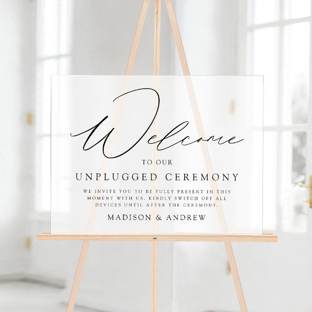Elegant Black Script Unplugged Ceremony Wedding Acrylic Sign (Creator Uploaded)