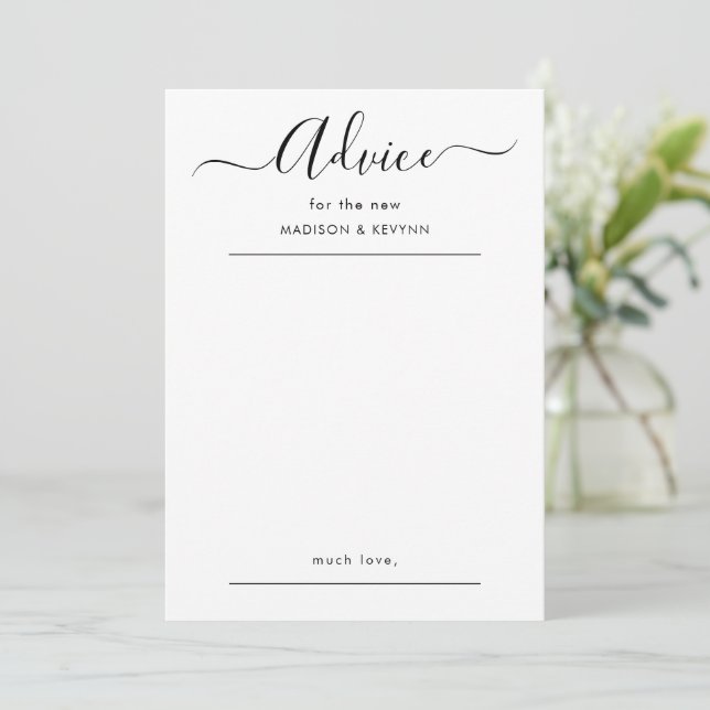 Elegant Black Script Wedding Advice Card (Standing Front)