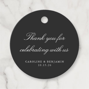 Elegant Black Script Wedding Custom Thank You Favour Tags