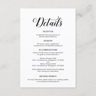 Elegant Black Script, Wedding Details Information Enclosure Card