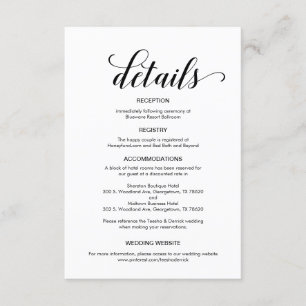 Elegant Black Script, Wedding Details Information Enclosure Card