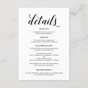 Elegant Black Script, Wedding Details Information Enclosure Card