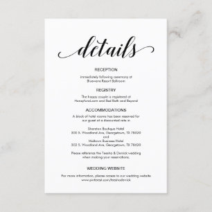 Elegant Black Script, Wedding Details Information Enclosure Card
