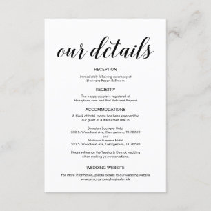 Elegant Black Script, Wedding Details Information Enclosure Card