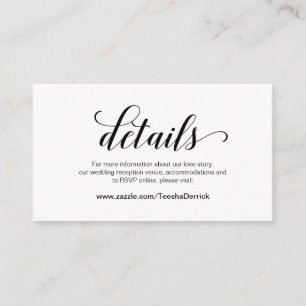 Elegant Black Script, Wedding Details, Online RSVP Enclosure Card