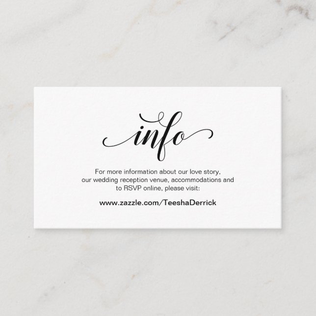 Elegant Black Script, Wedding Details, Online RSVP Enclosure Card (Front)