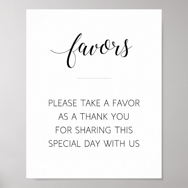 Elegant Black Script Wedding Favors Sign (Front)