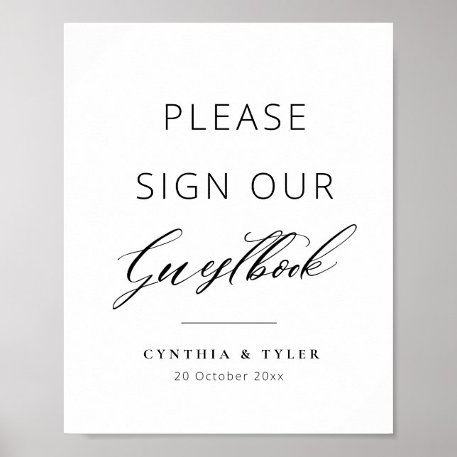 elegant black script wedding guest book Poster (Front)