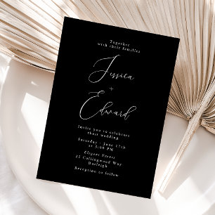 Elegant Black Script Wedding Invitation