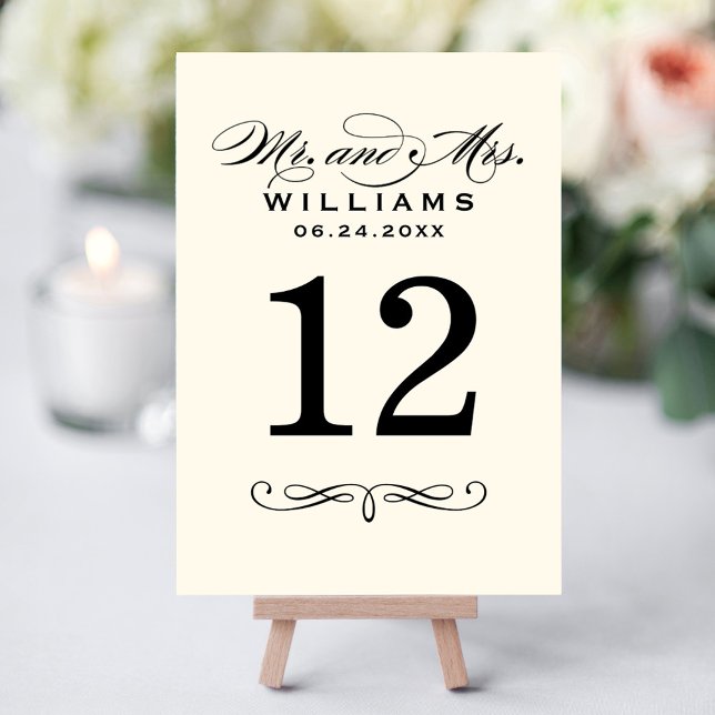 Elegant Black Script Wedding Monogram Table Number (Creator Uploaded)